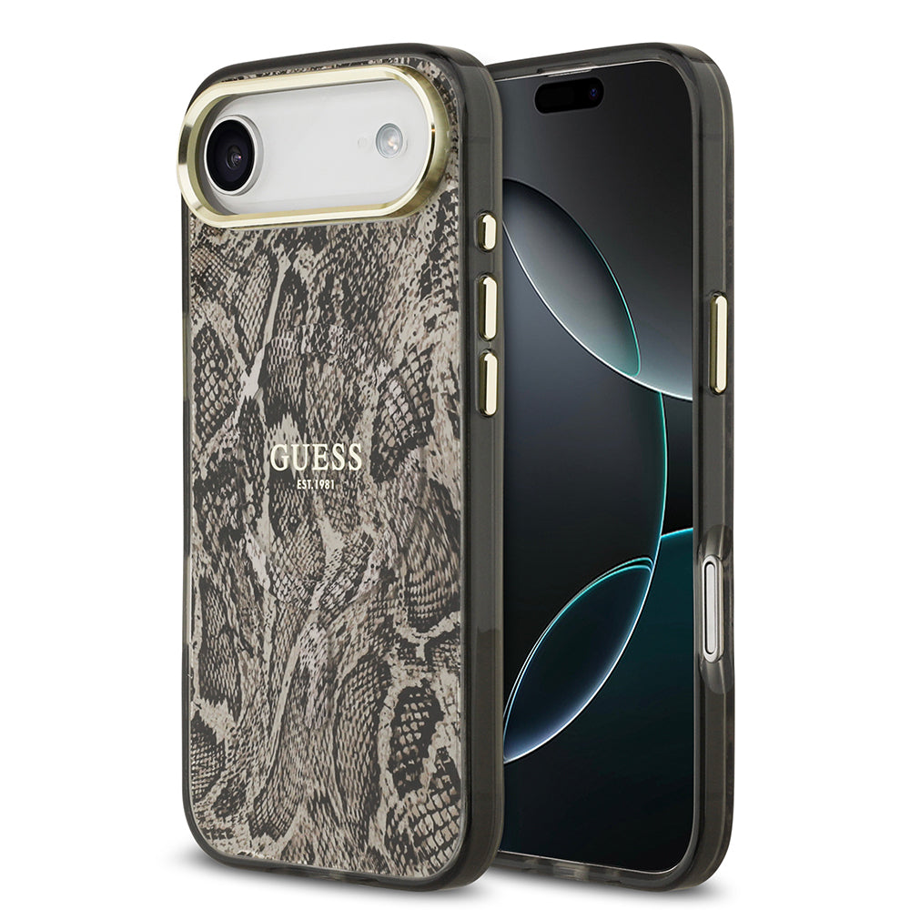 iPhone 17 Air Kılıf Guess Orijinal Lisanslı M-safe Şarj Özellikli Yazı Logolu Python Desenli Kılıf
