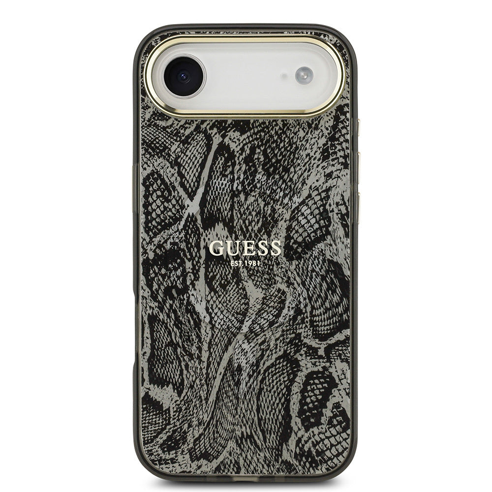 iPhone 17 Air Kılıf Guess Orijinal Lisanslı M-safe Şarj Özellikli Yazı Logolu Python Desenli Kılıf