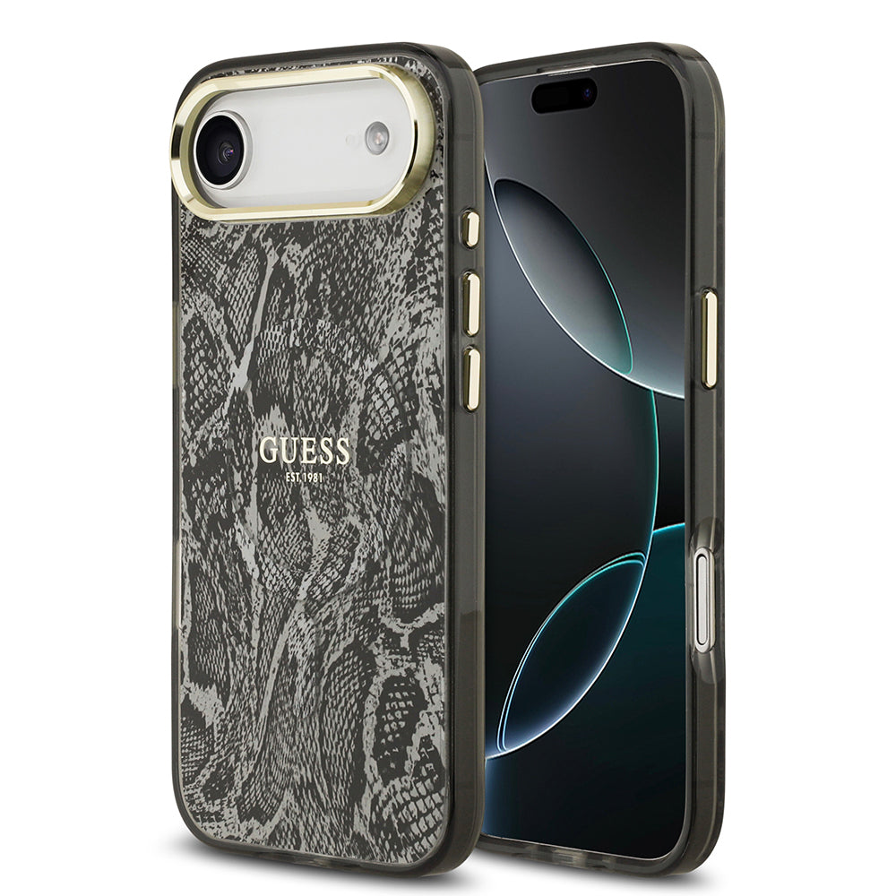 iPhone 17 Air Kılıf Guess Orijinal Lisanslı M-safe Şarj Özellikli Yazı Logolu Python Desenli Kılıf