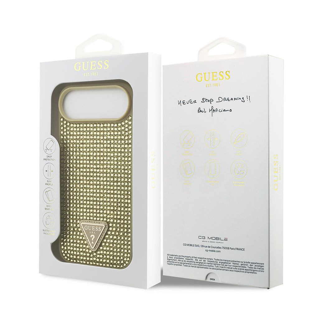 iPhone 17 Air Kılıf Guess Orijinal Lisanslı Taşlı Arka Yüzey Üçgen Logolu Kılıf