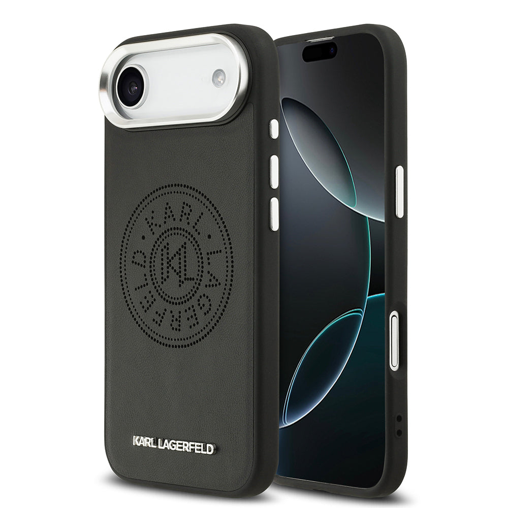 iPhone 17 Air Kılıf Karl Lagerfeld Orijinal Lisanslı M-safe Şarj Özellikli Delikli Tasarım Metal Logolu PU Deri Kılıf