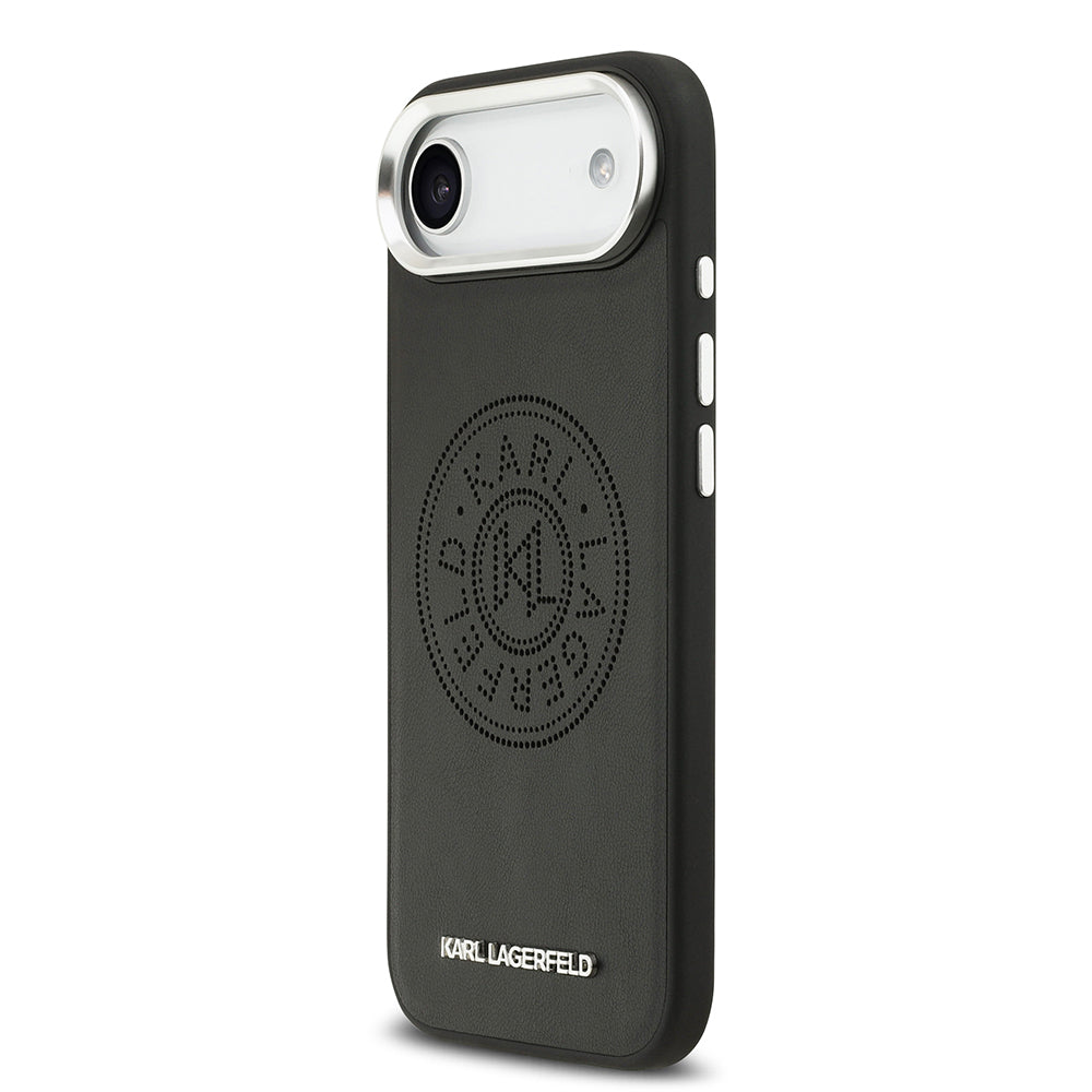 iPhone 17 Air Kılıf Karl Lagerfeld Orijinal Lisanslı M-safe Şarj Özellikli Delikli Tasarım Metal Logolu PU Deri Kılıf
