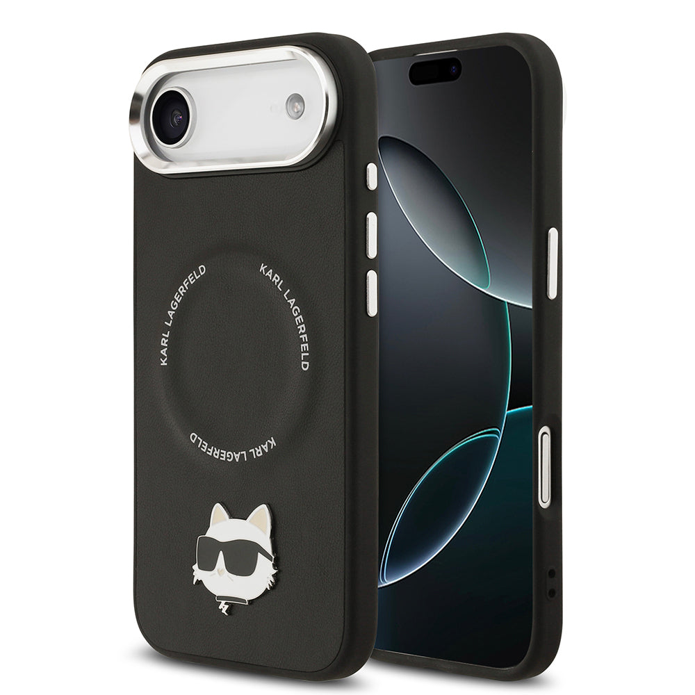 iPhone 17 Air Kılıf Karl Lagerfeld Orijinal Lisanslı M-safe Şarj Özellikli Metal Kamera ve Buton Tasarımlı Choupette PU Deri Kılıf