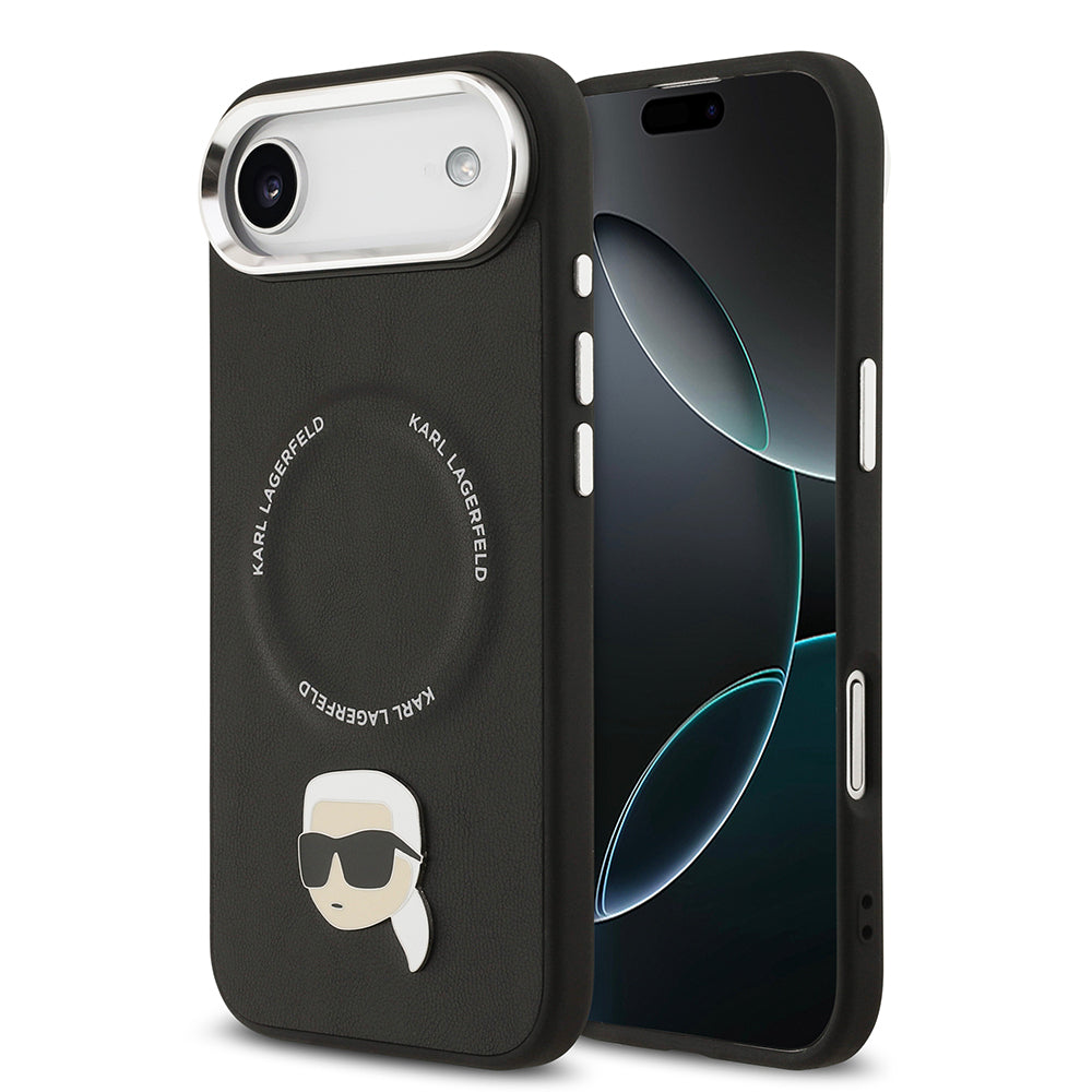 iPhone 17 Air Kılıf Karl Lagerfeld Orijinal Lisanslı M-safe Şarj Özellikli Metal Kamera ve Buton Tasarımlı Karl PU Deri Kılıf