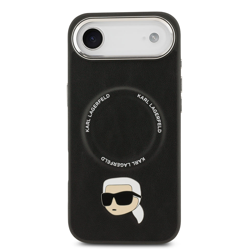 iPhone 17 Air Kılıf Karl Lagerfeld Orijinal Lisanslı M-safe Şarj Özellikli Metal Kamera ve Buton Tasarımlı Karl PU Deri Kılıf