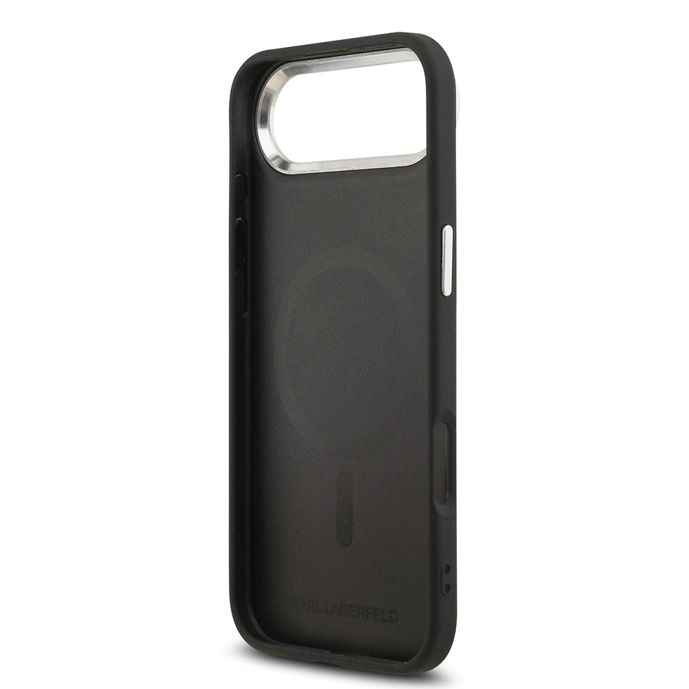 iPhone 17 Air Kılıf Karl Lagerfeld Orijinal Lisanslı M-safe Şarj Özellikli Metal Kamera ve Buton Tasarımlı Karl PU Deri Kılıf
