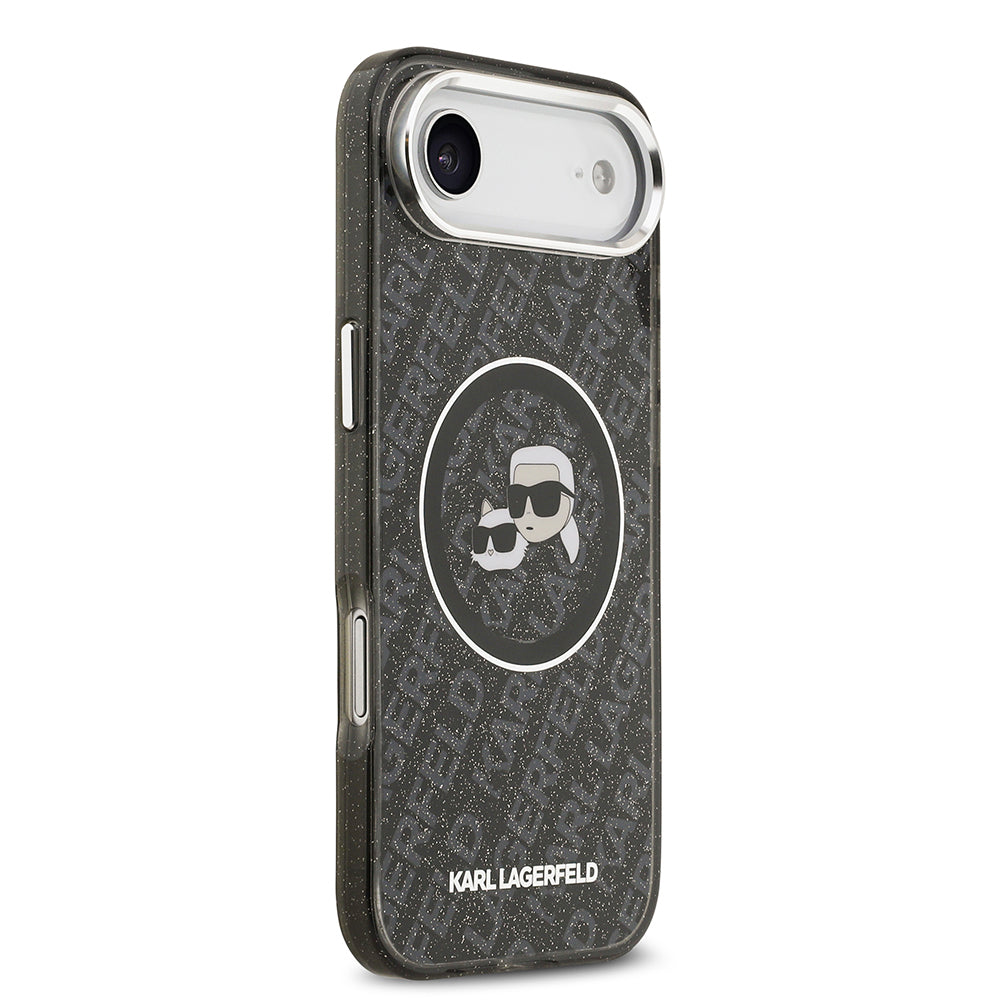 iPhone 17 Air Kılıf Karl Lagerfeld Orijinal Lisanslı Parlayan Simli Karl & Choupette Heads Kılıf