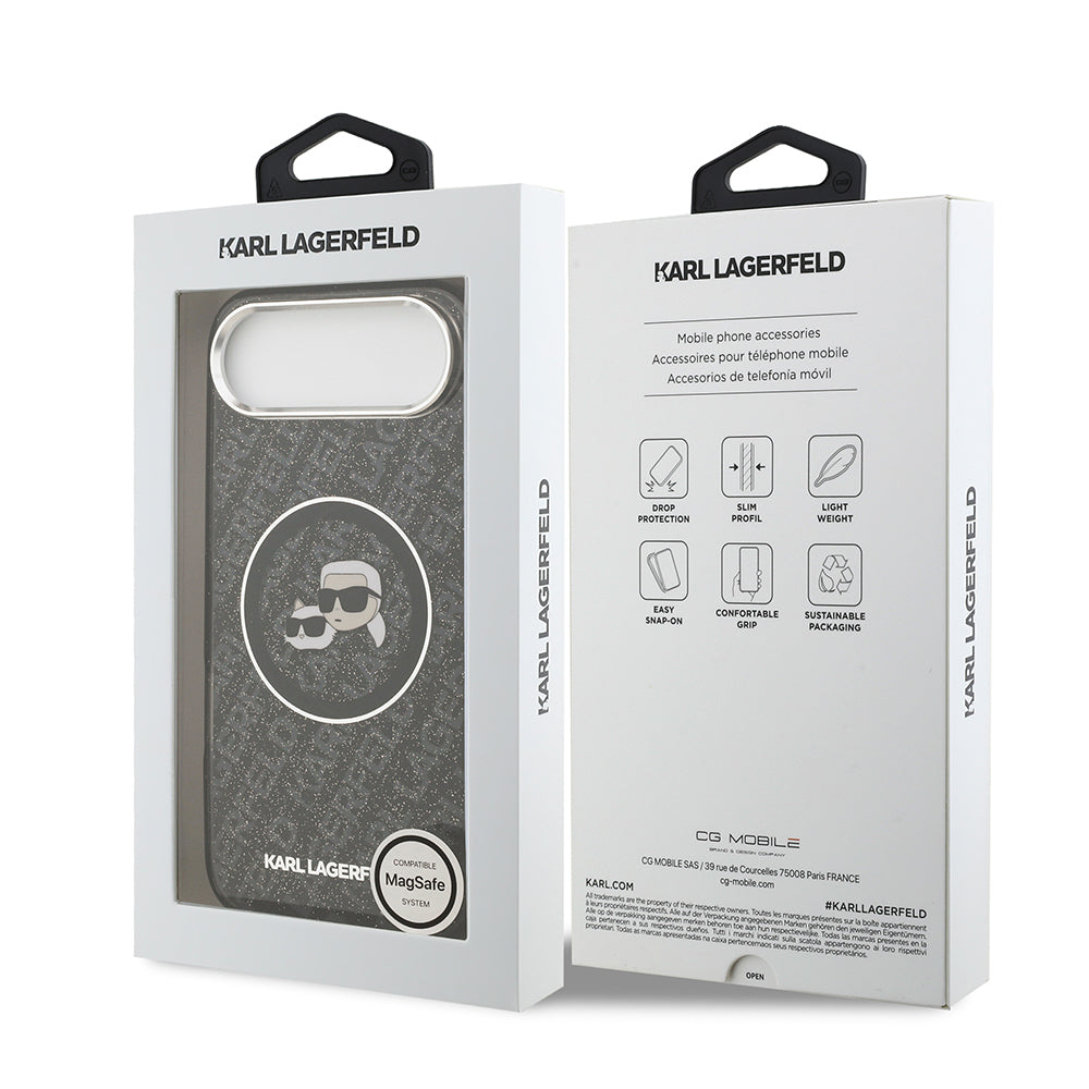iPhone 17 Air Kılıf Karl Lagerfeld Orijinal Lisanslı Parlayan Simli Karl & Choupette Heads Kılıf