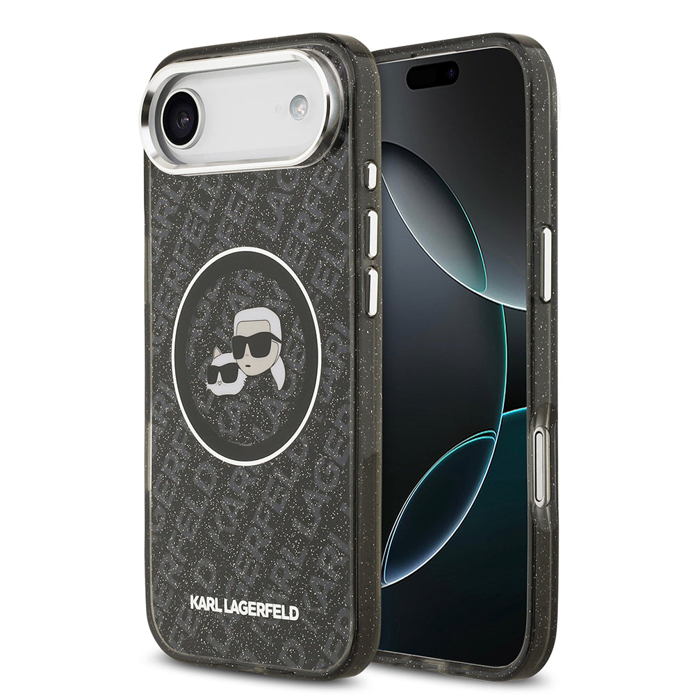 iPhone 17 Air Kılıf Karl Lagerfeld Orijinal Lisanslı Parlayan Simli Karl & Choupette Heads Kılıf