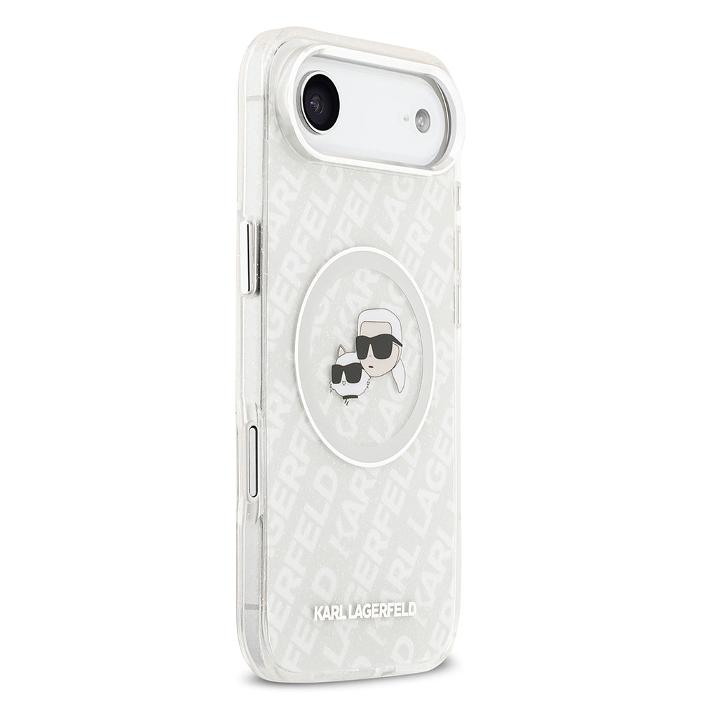 iPhone 17 Air Kılıf Karl Lagerfeld Orijinal Lisanslı Parlayan Simli Karl & Choupette Heads Kılıf
