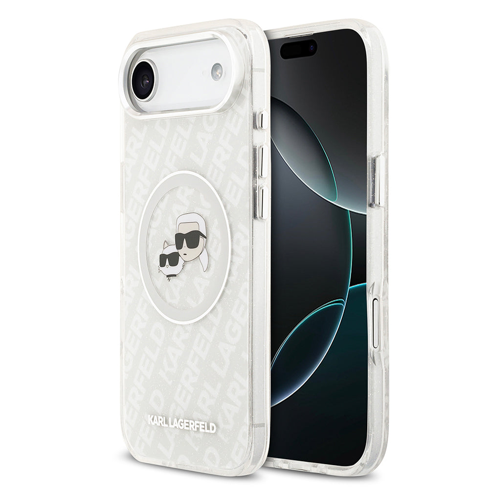 iPhone 17 Air Kılıf Karl Lagerfeld Orijinal Lisanslı Parlayan Simli Karl & Choupette Heads Kılıf
