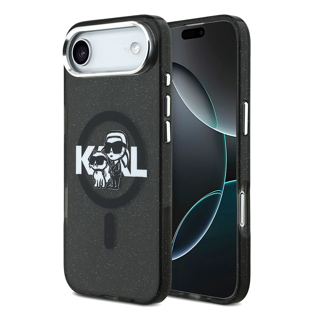 iPhone 17 Air Kılıf Karl Lagerfeld Orijinal Lisanslı Parlayan Simli Karl & Choupette Sketch Logo Kılıf