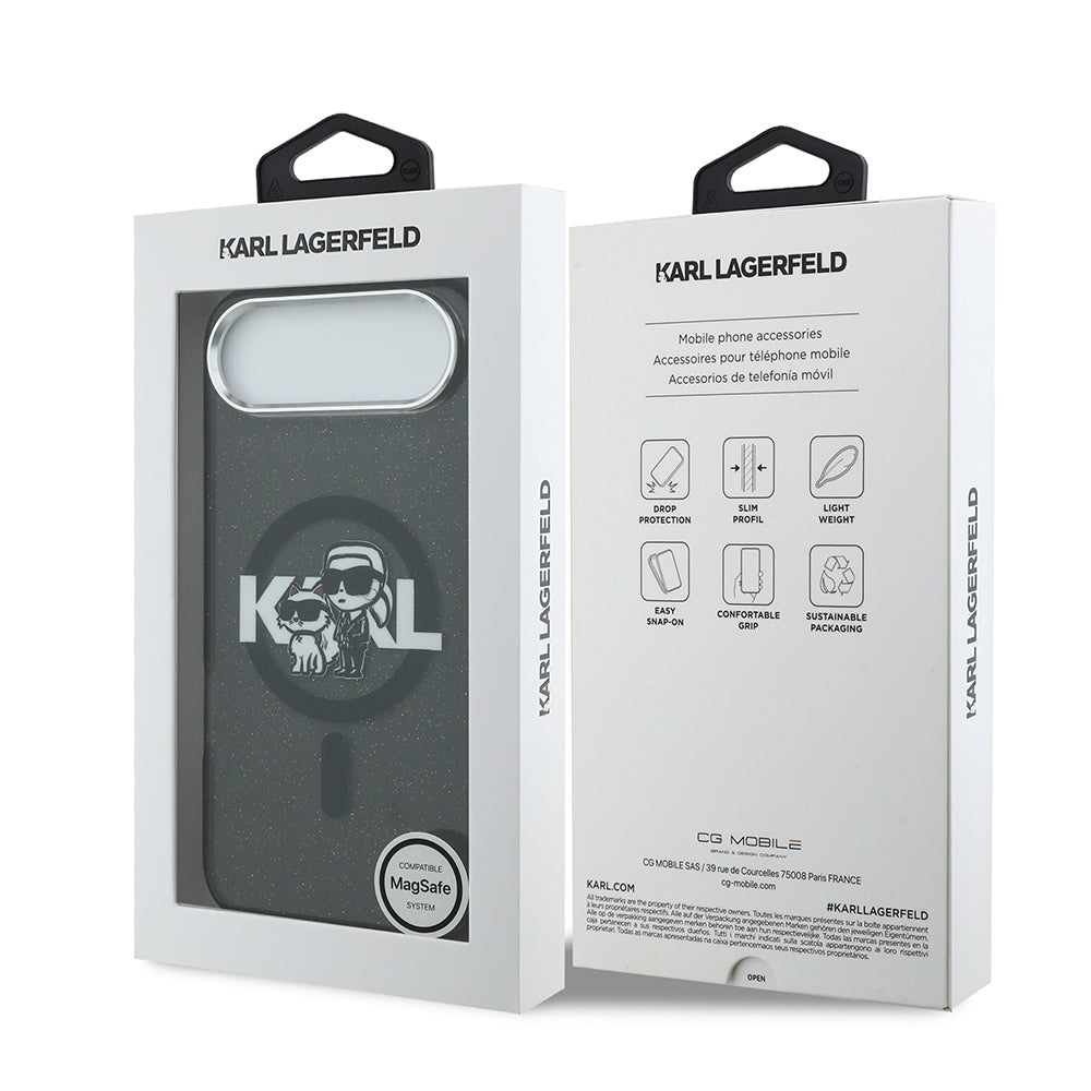 iPhone 17 Air Kılıf Karl Lagerfeld Orijinal Lisanslı Parlayan Simli Karl & Choupette Sketch Logo Kılıf