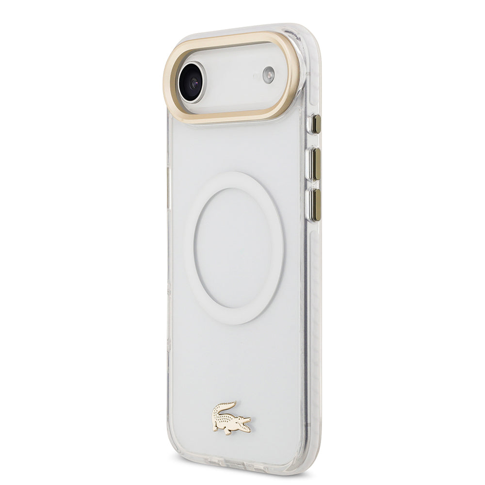 iPhone 17 Air Kılıf Lacoste Orijinal Lisanslı M-safe Şarj Özellikli Gold Timsah Logolu Buzlu Kılıf