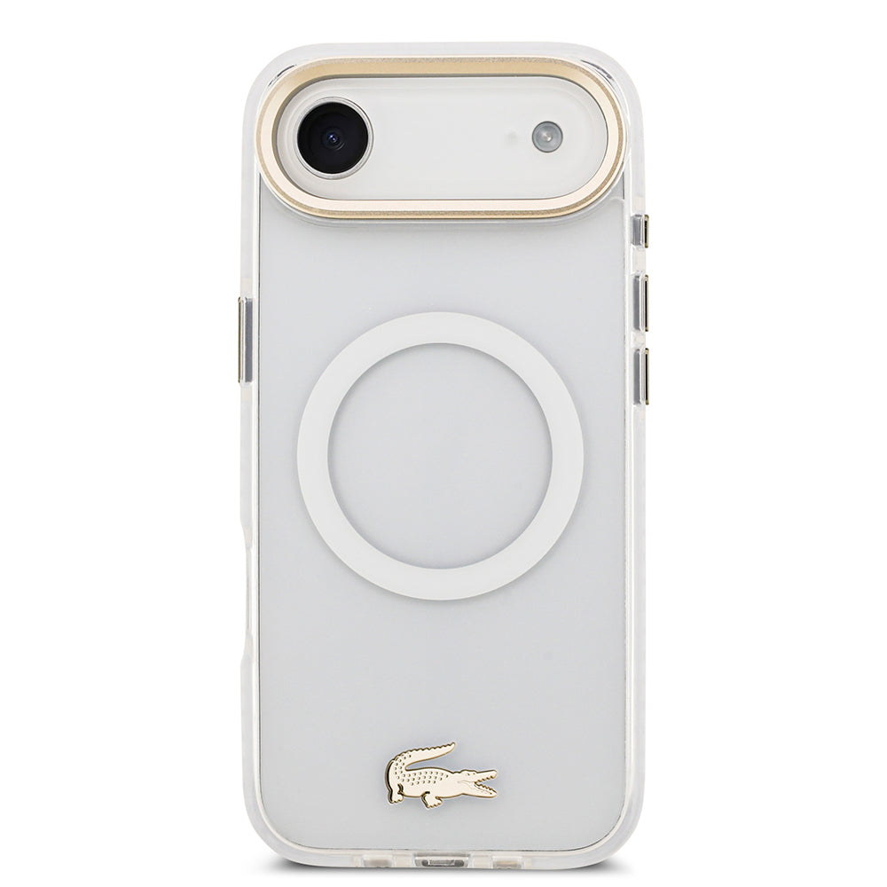 iPhone 17 Air Kılıf Lacoste Orijinal Lisanslı M-safe Şarj Özellikli Gold Timsah Logolu Buzlu Kılıf