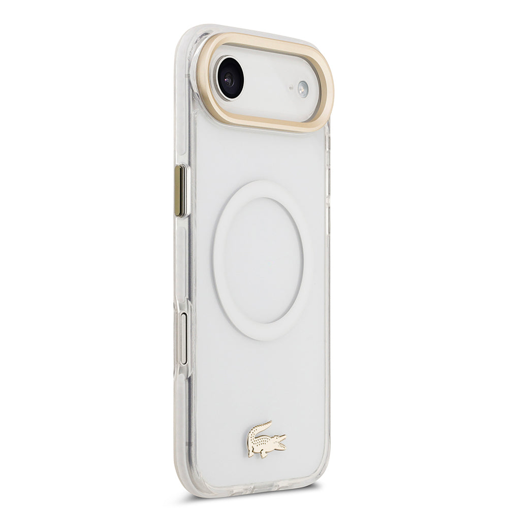 iPhone 17 Air Kılıf Lacoste Orijinal Lisanslı M-safe Şarj Özellikli Gold Timsah Logolu Buzlu Kılıf