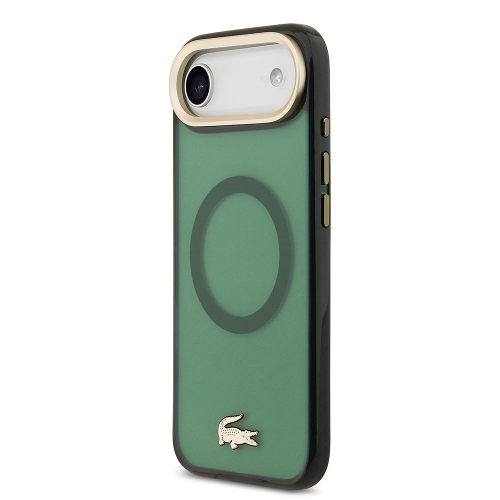 iPhone 17 Air Kılıf Lacoste Orijinal Lisanslı M-safe Şarj Özellikli Gold Timsah Logolu Buzlu Kılıf