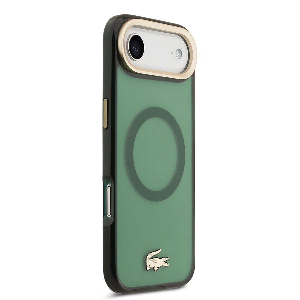 iPhone 17 Air Kılıf Lacoste Orijinal Lisanslı M-safe Şarj Özellikli Gold Timsah Logolu Buzlu Kılıf