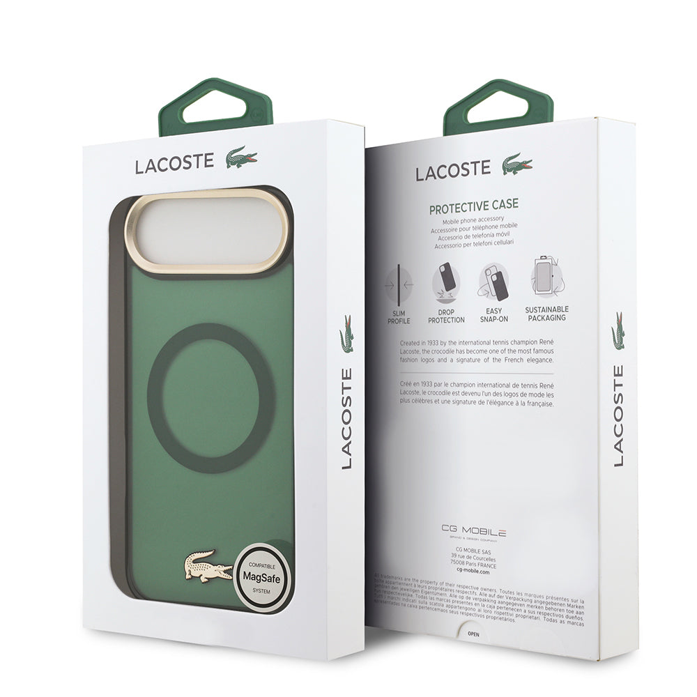 iPhone 17 Air Kılıf Lacoste Orijinal Lisanslı M-safe Şarj Özellikli Gold Timsah Logolu Buzlu Kılıf
