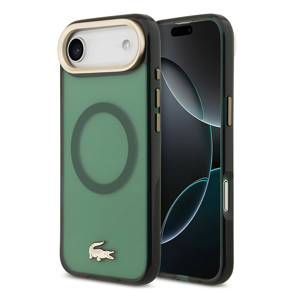 iPhone 17 Air Kılıf Lacoste Orijinal Lisanslı M-safe Şarj Özellikli Gold Timsah Logolu Buzlu Kılıf