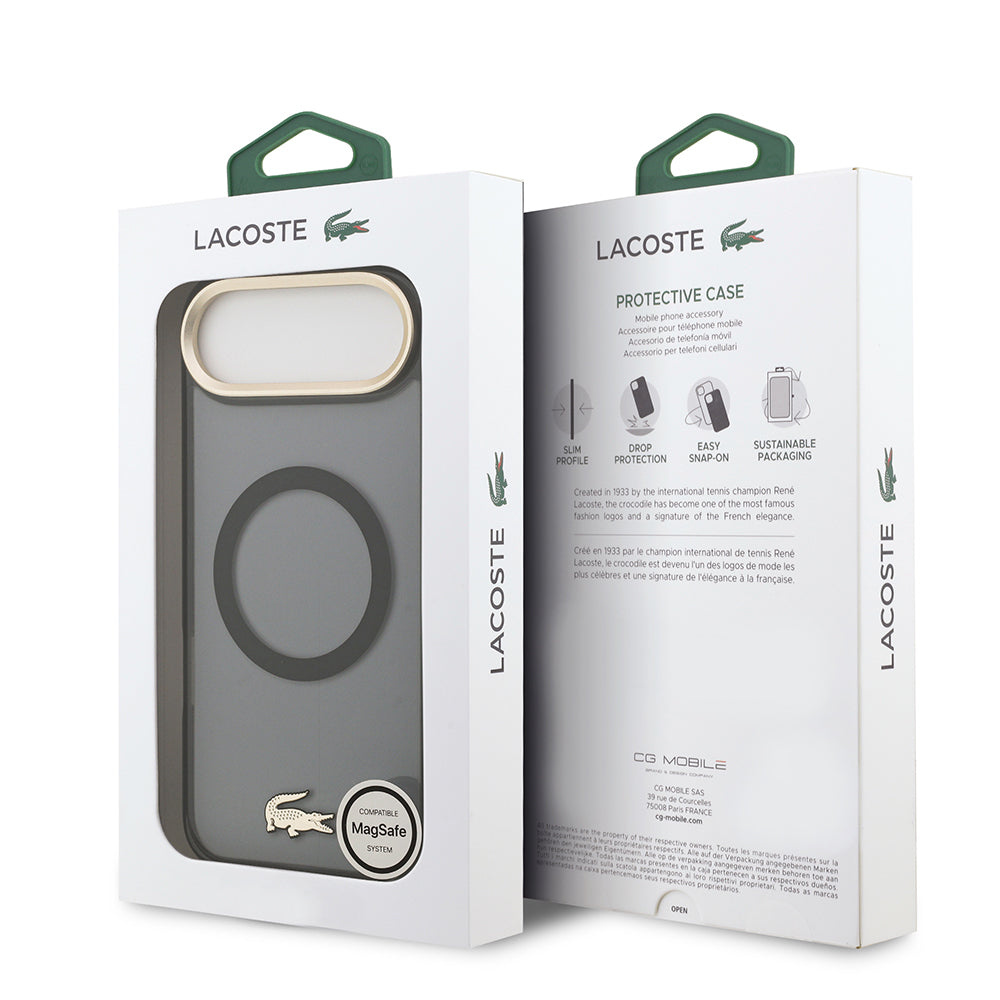 iPhone 17 Air Kılıf Lacoste Orijinal Lisanslı M-safe Şarj Özellikli Gold Timsah Logolu Buzlu Kılıf