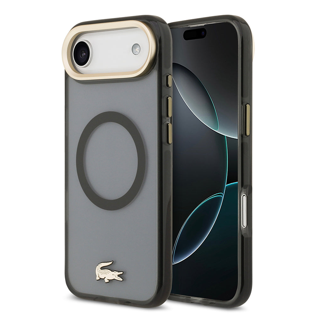 iPhone 17 Air Kılıf Lacoste Orijinal Lisanslı M-safe Şarj Özellikli Gold Timsah Logolu Buzlu Kılıf