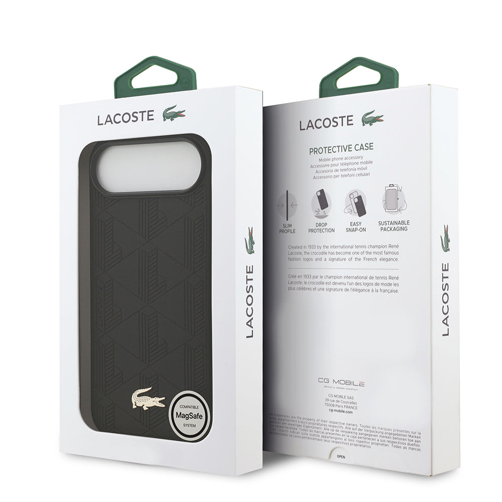 iPhone 17 Air Kılıf Lacoste Orijinal Lisanslı M-safe Şarj Özellikli PU Deri Tasarımlı Karışık Monogram Desenli Kılıf