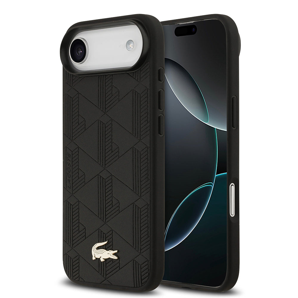 iPhone 17 Air Kılıf Lacoste Orijinal Lisanslı M-safe Şarj Özellikli PU Deri Tasarımlı Karışık Monogram Desenli Kılıf