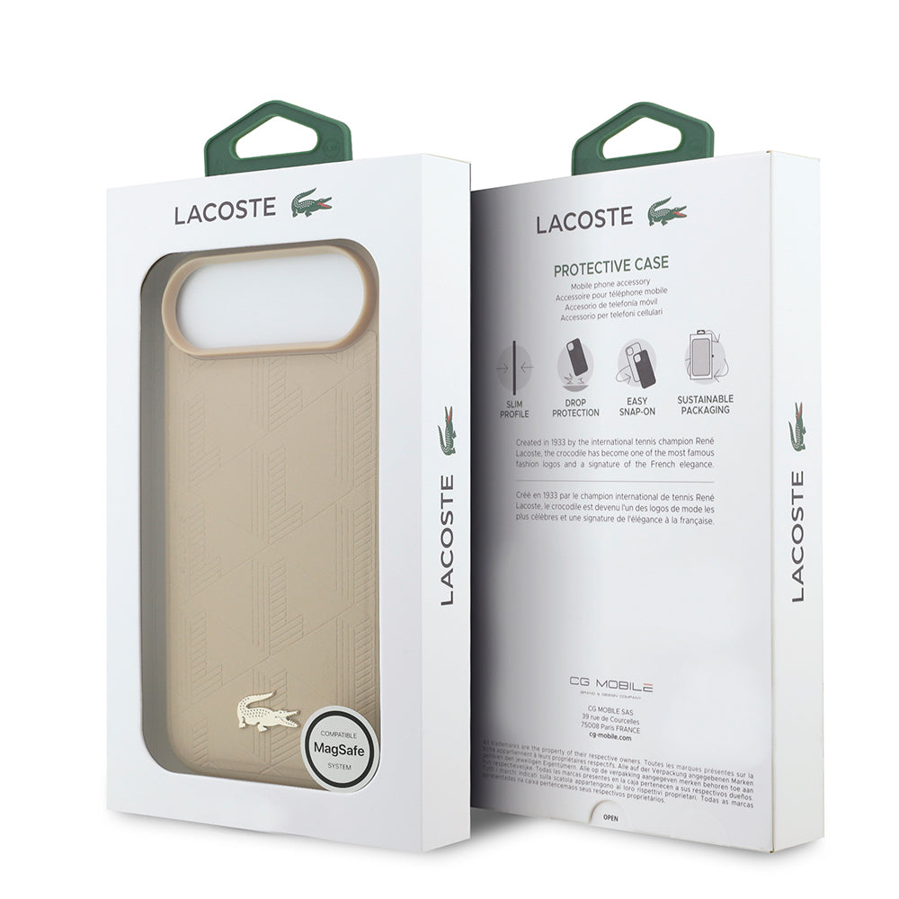 iPhone 17 Air Kılıf Lacoste Orijinal Lisanslı M-safe Şarj Özellikli PU Deri Tasarımlı Karışık Monogram Desenli Kılıf