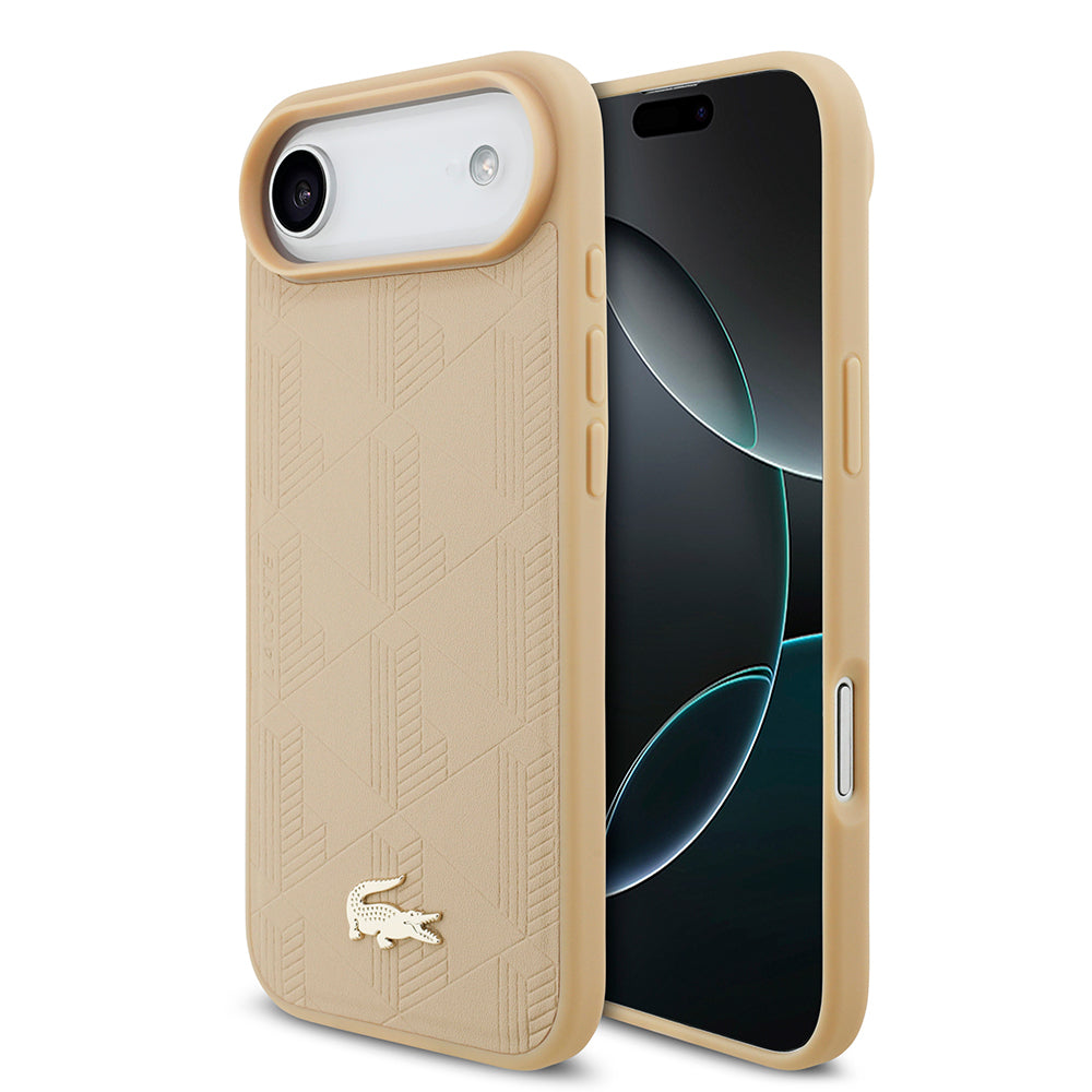 iPhone 17 Air Kılıf Lacoste Orijinal Lisanslı M-safe Şarj Özellikli PU Deri Tasarımlı Karışık Monogram Desenli Kılıf