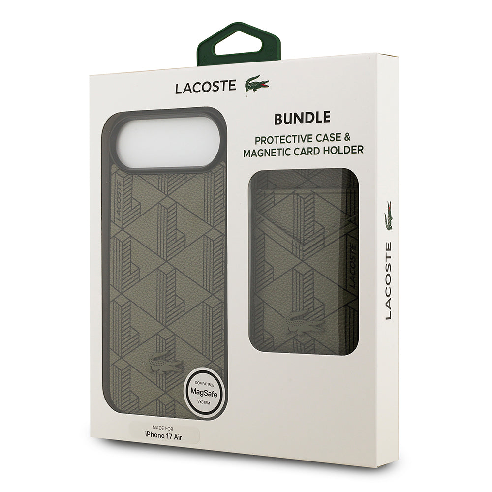 iPhone 17 Air Kılıf Lacoste Orijinal Lisanslı M-safe Şarj Özellikli PU Deri Tasarımlı Kartlıklı Karışık Monogram Desenli Kılıf