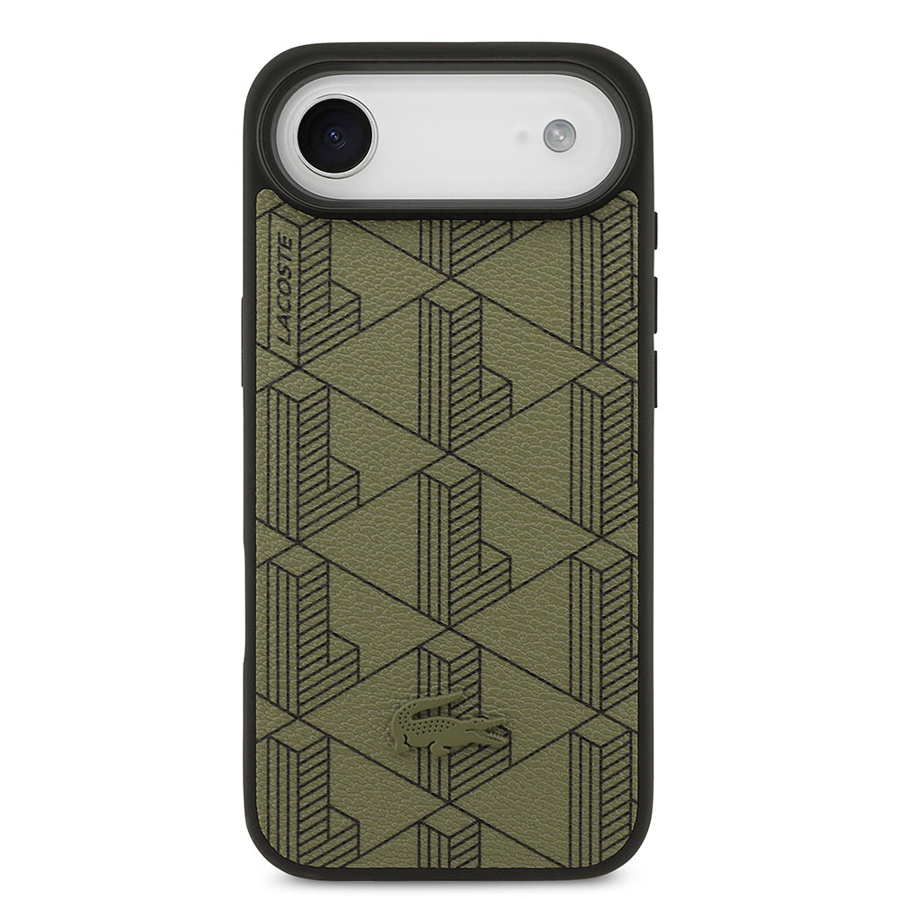 iPhone 17 Air Kılıf Lacoste Orijinal Lisanslı M-safe Şarj Özellikli PU Deri Tasarımlı Kartlıklı Karışık Monogram Desenli Kılıf