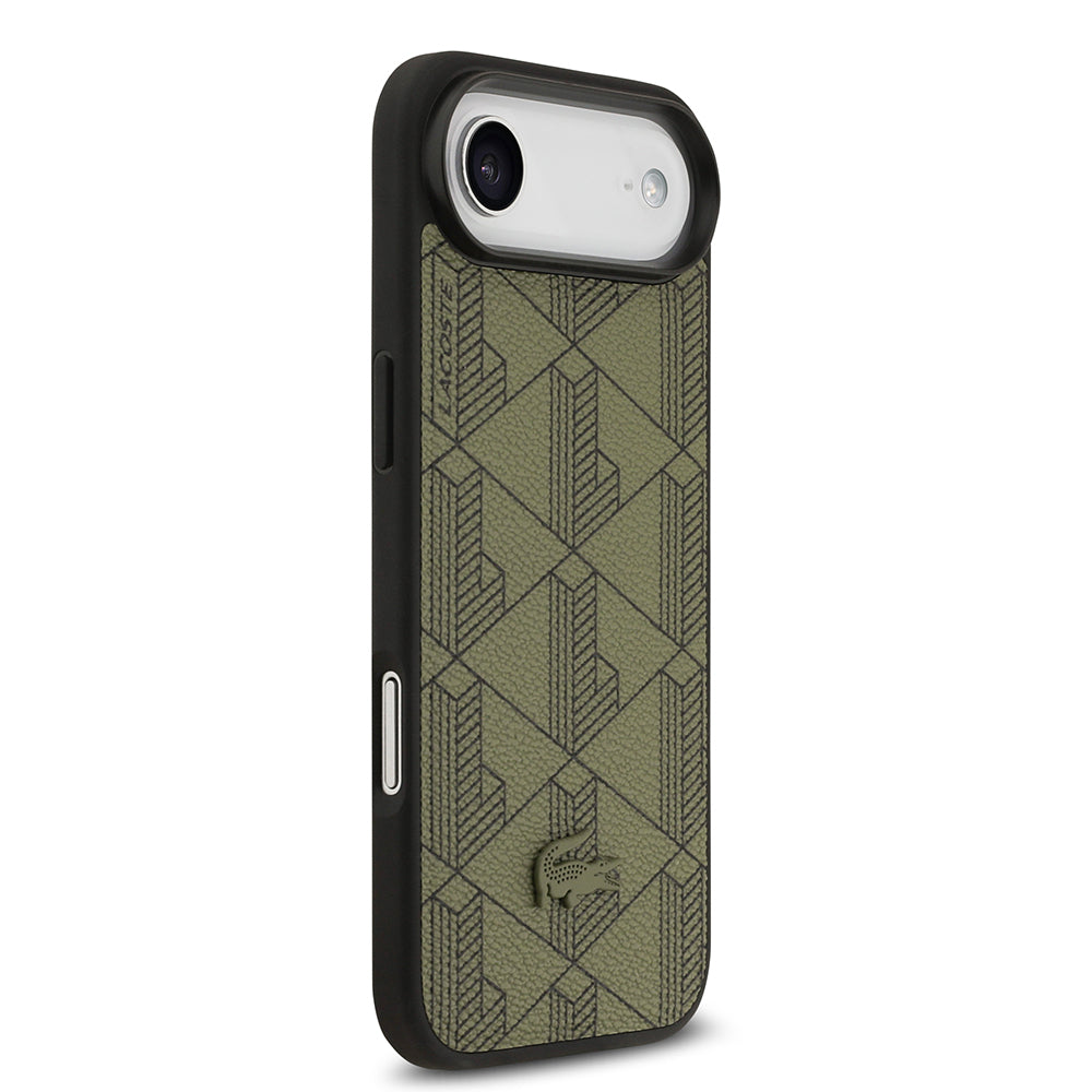 iPhone 17 Air Kılıf Lacoste Orijinal Lisanslı M-safe Şarj Özellikli PU Deri Tasarımlı Kartlıklı Karışık Monogram Desenli Kılıf