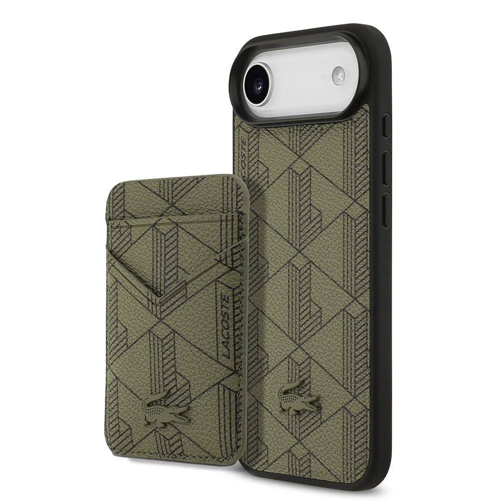 iPhone 17 Air Kılıf Lacoste Orijinal Lisanslı M-safe Şarj Özellikli PU Deri Tasarımlı Kartlıklı Karışık Monogram Desenli Kılıf
