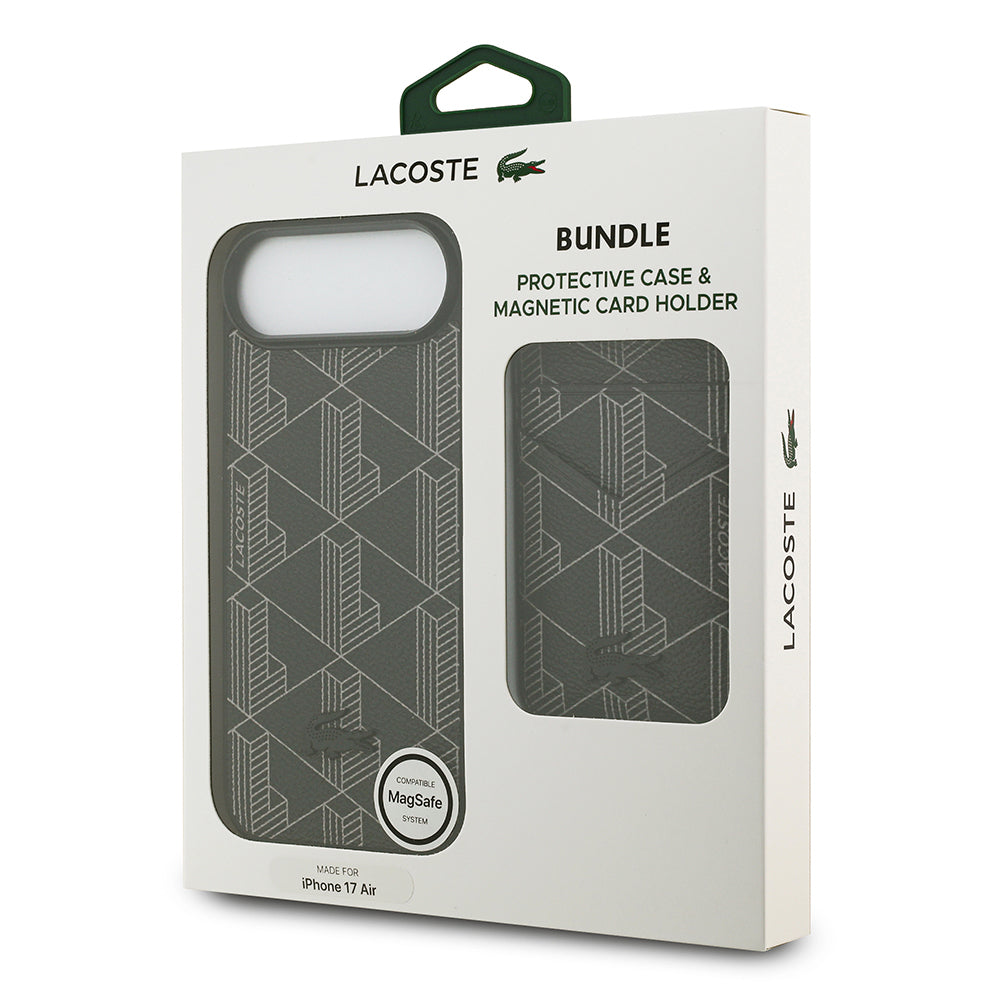iPhone 17 Air Kılıf Lacoste Orijinal Lisanslı M-safe Şarj Özellikli PU Deri Tasarımlı Kartlıklı Karışık Monogram Desenli Kılıf