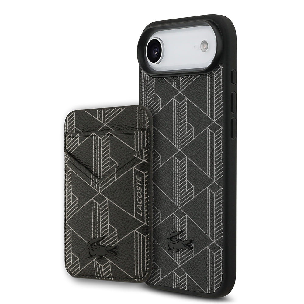 iPhone 17 Air Kılıf Lacoste Orijinal Lisanslı M-safe Şarj Özellikli PU Deri Tasarımlı Kartlıklı Karışık Monogram Desenli Kılıf