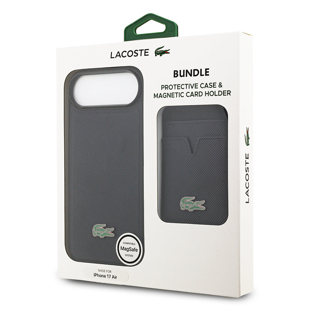 iPhone 17 Air Kılıf Lacoste Orijinal Lisanslı M-safe Şarj Özellikli PU Pike Desenli Metal Logolu Kartlıklı Kılıf