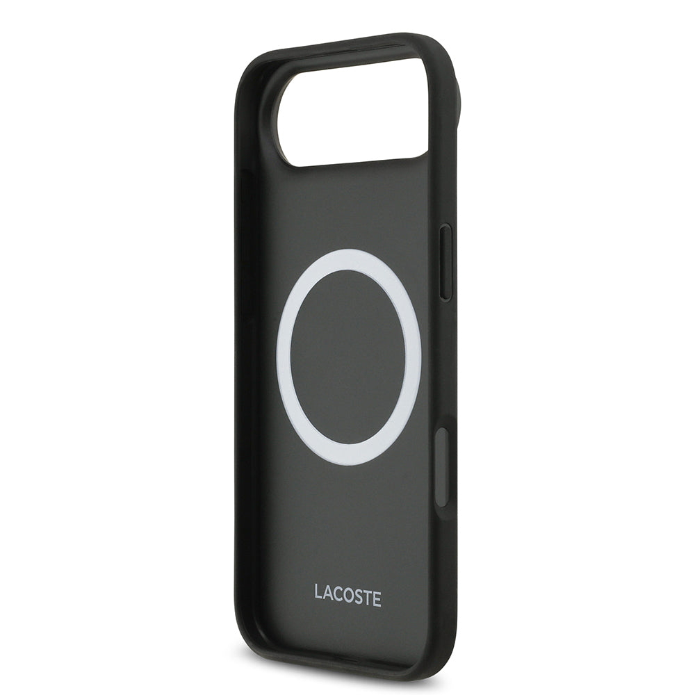 iPhone 17 Air Kılıf Lacoste Orijinal Lisanslı M-safe Şarj Özellikli PU Pike Desenli Metal Logolu Kartlıklı Kılıf