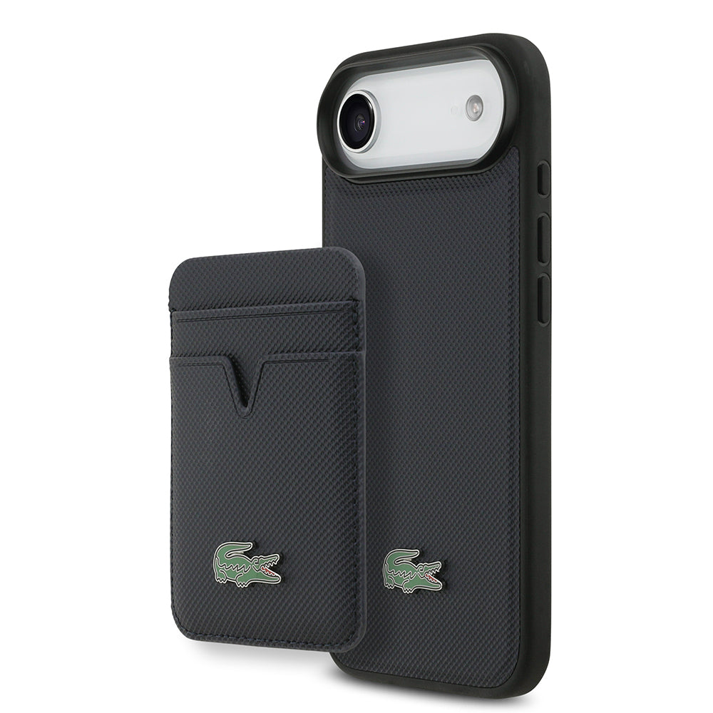 iPhone 17 Air Kılıf Lacoste Orijinal Lisanslı M-safe Şarj Özellikli PU Pike Desenli Metal Logolu Kartlıklı Kılıf