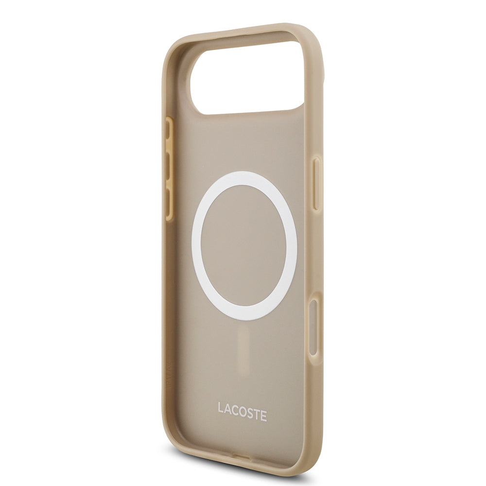 iPhone 17 Air Kılıf Lacoste Orijinal Lisanslı M-safe Şarj Özellikli PU Pike Desenli Metal Logolu Kartlıklı Kılıf
