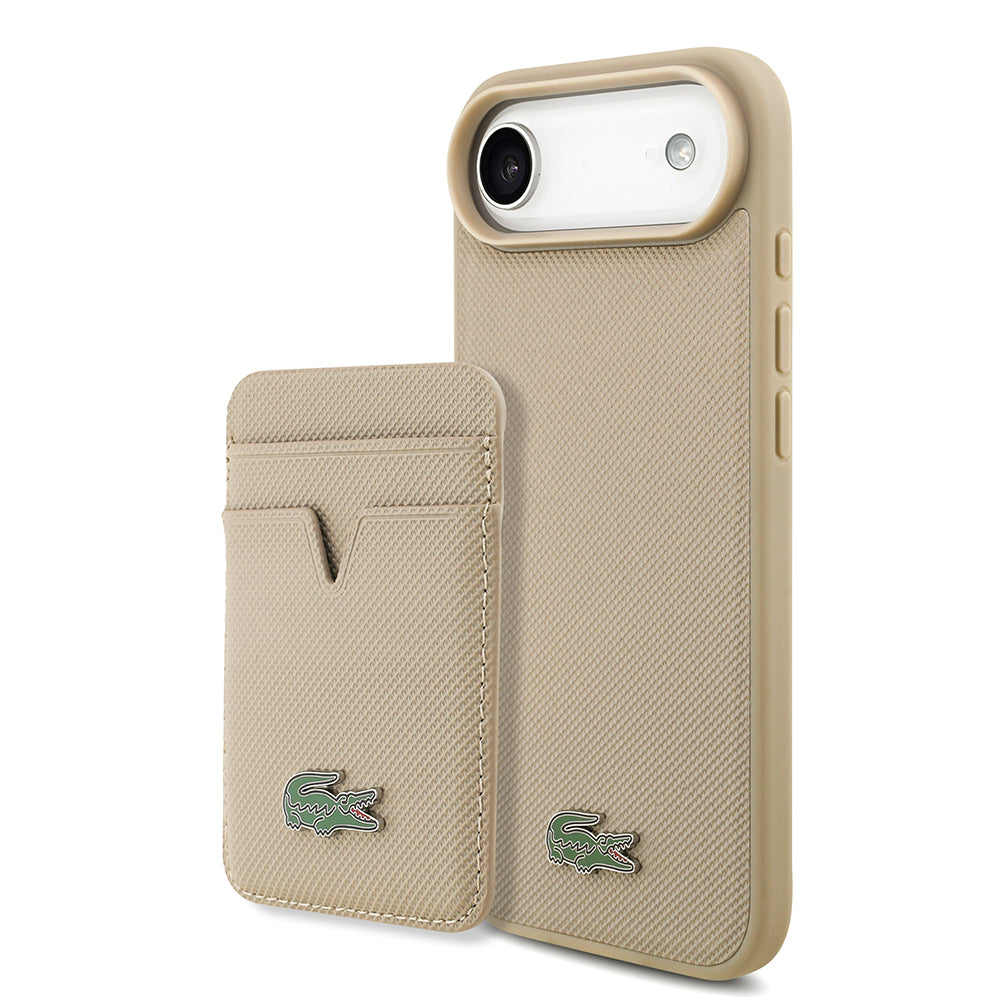 iPhone 17 Air Kılıf Lacoste Orijinal Lisanslı M-safe Şarj Özellikli PU Pike Desenli Metal Logolu Kartlıklı Kılıf