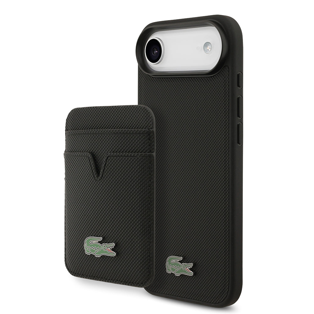 iPhone 17 Air Kılıf Lacoste Orijinal Lisanslı M-safe Şarj Özellikli PU Pike Desenli Metal Logolu Kartlıklı Kılıf
