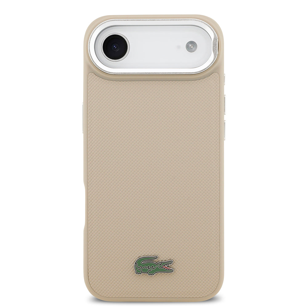 iPhone 17 Air Kılıf Lacoste Orijinal Lisanslı M-safe Şarj Özellikli PU Pike Desenli Standlı Metal Logolu Kılıf