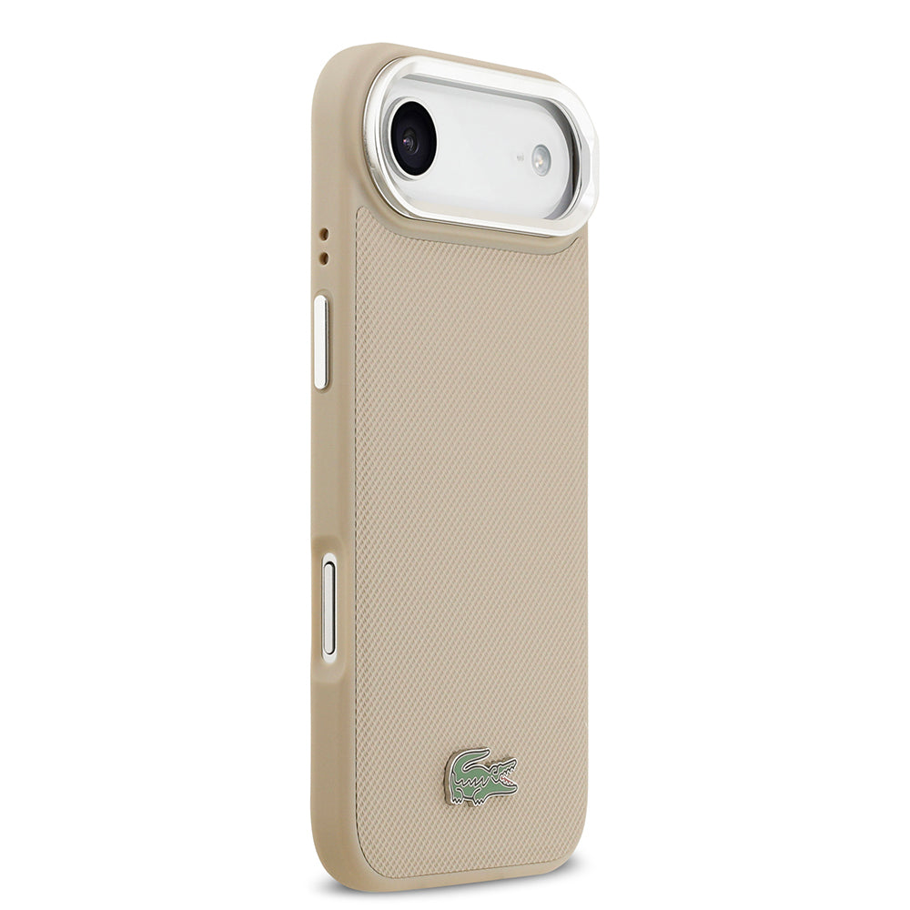 iPhone 17 Air Kılıf Lacoste Orijinal Lisanslı M-safe Şarj Özellikli PU Pike Desenli Standlı Metal Logolu Kılıf