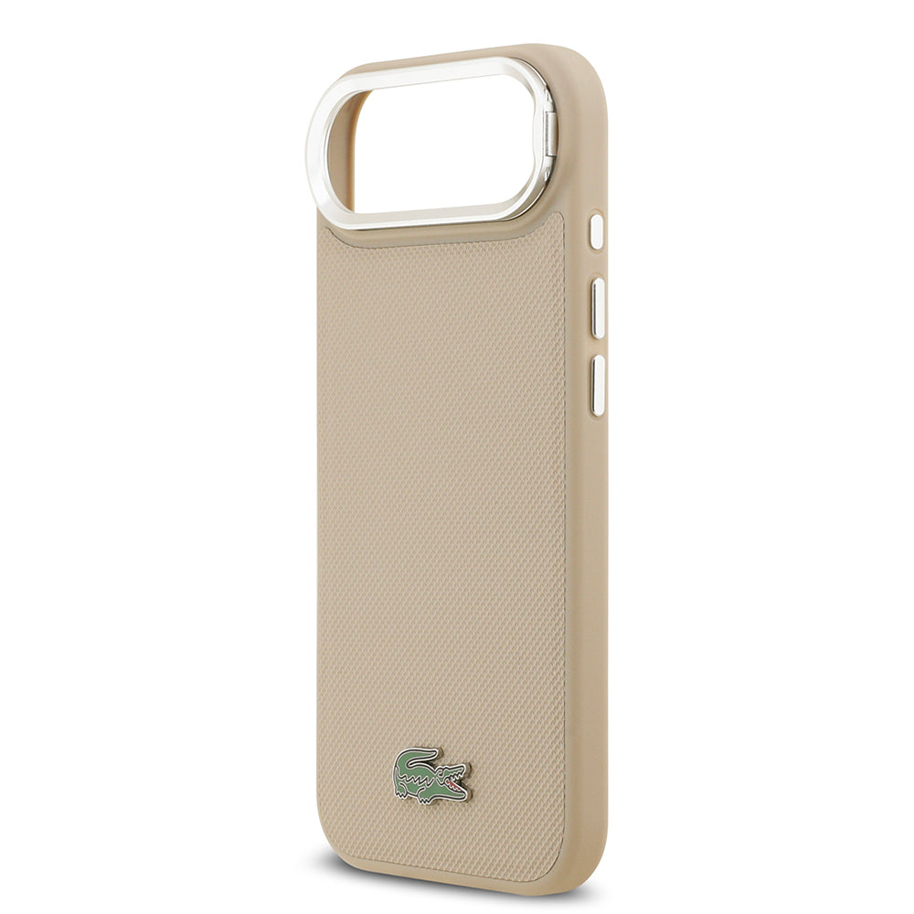 iPhone 17 Air Kılıf Lacoste Orijinal Lisanslı M-safe Şarj Özellikli PU Pike Desenli Standlı Metal Logolu Kılıf
