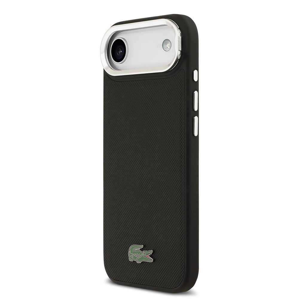 iPhone 17 Air Kılıf Lacoste Orijinal Lisanslı M-safe Şarj Özellikli PU Pike Desenli Standlı Metal Logolu Kılıf