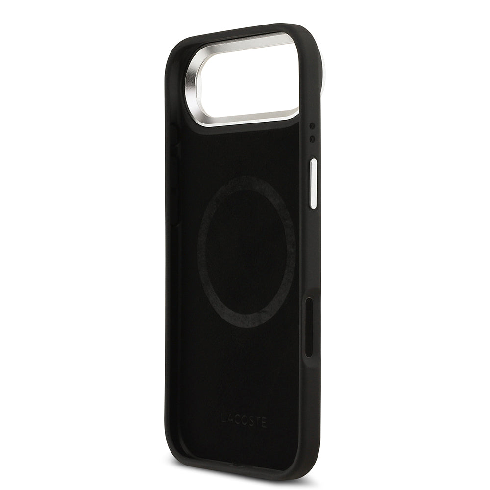 iPhone 17 Air Kılıf Lacoste Orijinal Lisanslı M-safe Şarj Özellikli PU Pike Desenli Standlı Metal Logolu Kılıf