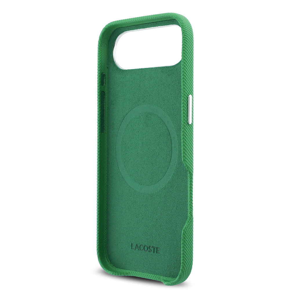 iPhone 17 Air Kılıf Lacoste Orijinal Lisanslı M-Safe Şarj Özellikli PVC Pike Desenli Arka Yüzey İkonik Timsah Dokuma Logolu Kılıf