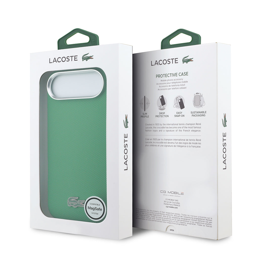 iPhone 17 Air Kılıf Lacoste Orijinal Lisanslı M-Safe Şarj Özellikli PVC Pike Desenli Arka Yüzey İkonik Timsah Dokuma Logolu Kılıf