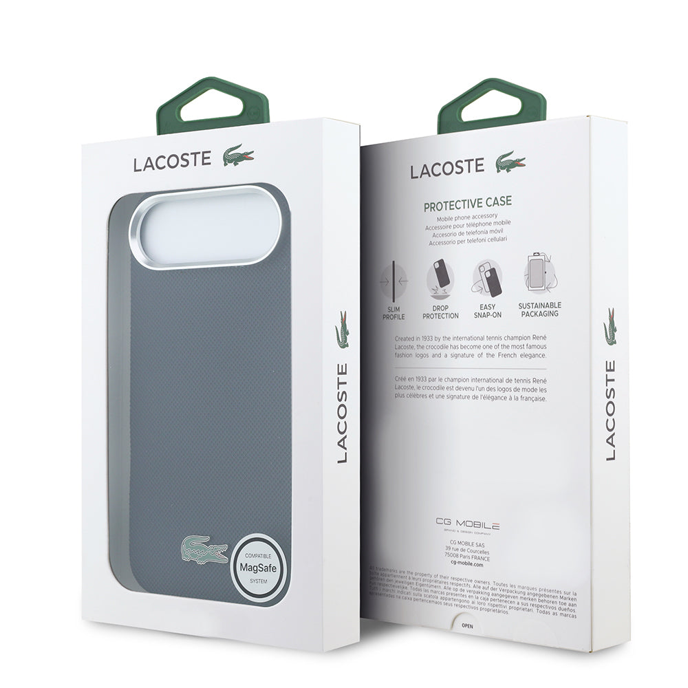 iPhone 17 Air Kılıf Lacoste Orijinal Lisanslı M-Safe Şarj Özellikli PVC Pike Desenli Arka Yüzey İkonik Timsah Dokuma Logolu Kılıf